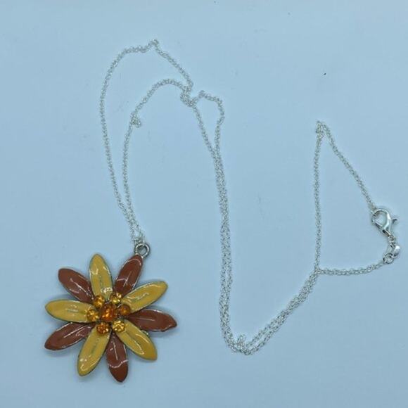 Multi-tone Orange Rhinestone Flower Necklace - Picture 4 of 7